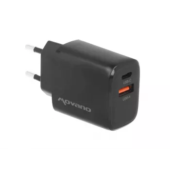 MOVANO GaN 30W USB-C PD + USB-A stenski polnilnik (črn)