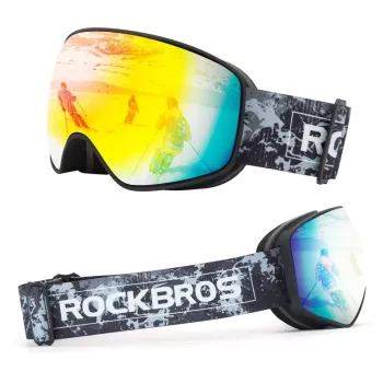 Rockbros SP284 otroška smučarska očala proti rosenju UV400 siva leča rdeče ogledalo črna