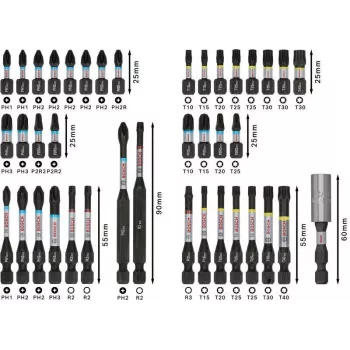 Bosch 2608521U79 34-delni komplet svedrov in nastavkov za vijačenje z magnetnim univerzalnim držalom, kovček X-Line