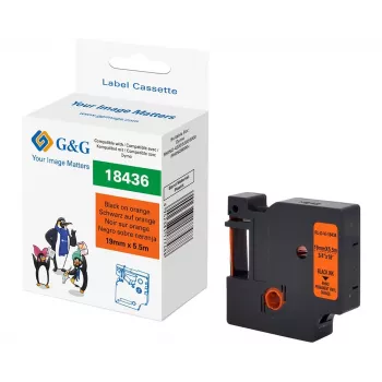 G&G RL-D-Vi-18436 vinilni etiketni trak 19mm x 5,5m oranžen s črnim tiskom RL-D-Vi-18436-BK/OR-19MM*5.5M