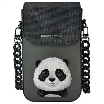 Nimmy Big Eyed Pet 2.0 panda torbica za telefon - črno PU usnje