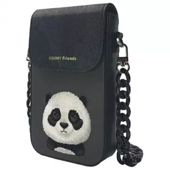 Nimmy Big Eyed Pet 2.0 panda torbica za telefon - črno PU usnje