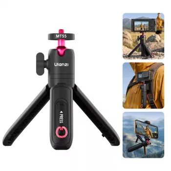 ULANZI MT-55 4-v-1 mini stojalo selfie palica ročaj s kavljem za nahrbtnik s kroglično glavo, 1/4 inch navoj, držalo za telefon 60-85mm, aluminijeva zlitina, črna