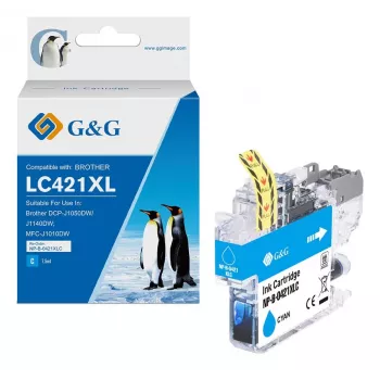 G&G združljiva kartuša s črnilom Brother LC421XLC velikega dosega cian (500 strani)
