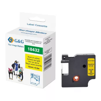 G&G vinilni etiketni trak 12mm x 5,5m črno na rumenem za Dymo Rhino 18432 RL-D-Vi-18432-BK/YE-12MM*5.5M