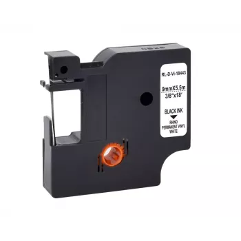 G&G vinilni etiketni trak bel 9 mm x 5,5 m črni tisk (RL-D-Vi-18443-BK/WT-9MM*5.5M)