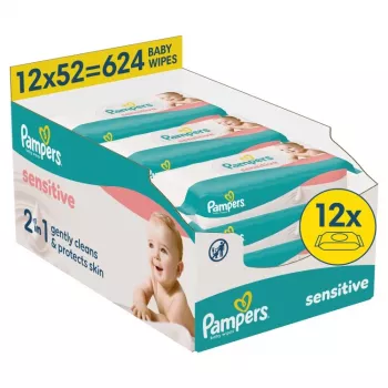 Pampers Sensitive vlažne krpice za dojenčke, 12 pakiranj, 624 kosov
