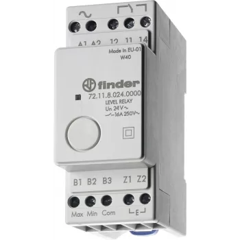 Finder 72.11.9.024.0000 relej za nadzor nivoja, 24V AC/DC, fiksna občutljivost 150 kΩ, 1 CO 10A, DIN letev