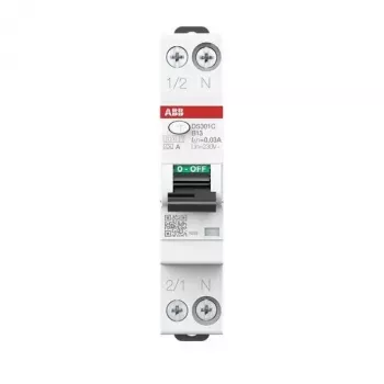 ABB DS301CA-B13/0.03 zaščitno stikalo na diferenčni tok z nadtokovno zaščito (RCBO) 1P+N 13A karakteristika B 30mA 6kA tip A 2CSR255163R1135