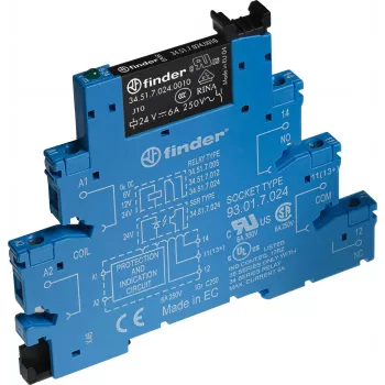 Finder vmesni relejski modul 38.51.7.024.5050, 24 V DC tuljava, 1 CO kontakt, 6 A, vijačne sponke, za DIN letev