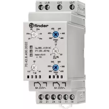 Finder 3-fazni nadzorni rele, 380-415 V AC, 2 CO, za DIN letev, 35 mm 704284002032