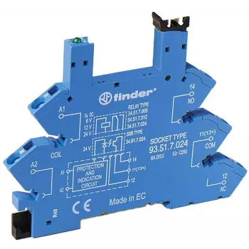 Finder relejsko podnožje 93.51.8.240, vzmetne sponke, DIN letev, modro, za 34.51/34.81
