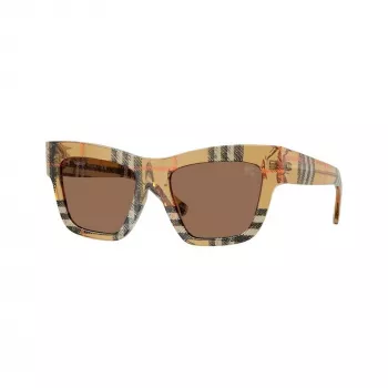 Burberry BE4449-414673 ženska kvadratna sončna očala iz acetata, okvir Havana/Tortoise, rjave leče, 53/19/140 mm
