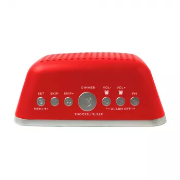 AIWA CRU-19RD rdeča radijska budilka s FM/AM sprejemnikom, dvojnim alarmom, dremežem, časovnikom spanja, LED zaslonom, rezervno baterijo