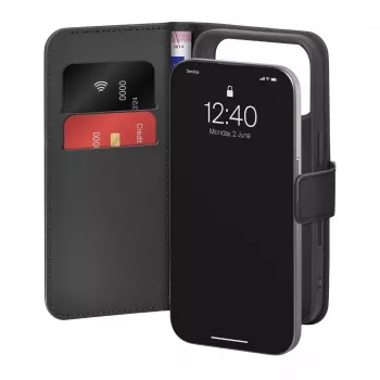 PURO ovitek z denarnico za iPhone 17 Pro, črno eko usnje z 2 predaloma za kartice PUIPC17P63BOOKC8BLK
