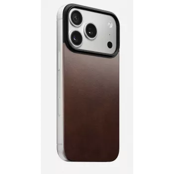 NOMAD Magnetic Leather Back za iPhone 17 Pro združljivo z MagSafe Horween usnje Rustic Brown