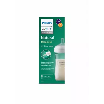 Philips AVENT Natural Response steklena otroška steklenička 240 ml, srednje hiter pretok, 1m+