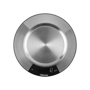 Tristar KW-2453 digitalna kuhinjska tehtnica z nerjavečo posodo, zmogljivost 5 kg, natančnost 1 g, LCD zaslon, funkcija tare, srebrna