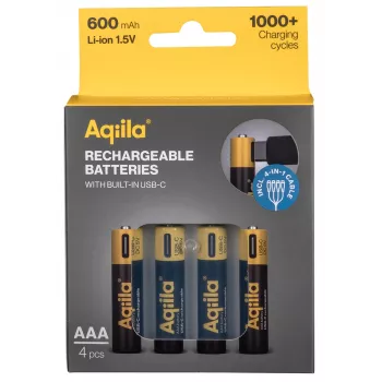 AQIILA AAA NiMH akumulatorji z USB-C, 1,2 V, 600 mAh, paket 4 kosov AQ60AAA374C4