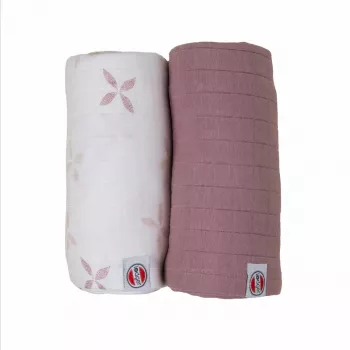 Lodger Swadler Solid Matcha bombažna povijalka, Powder Rose, 110x110 cm, paket 2