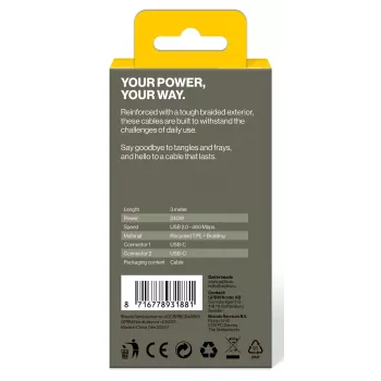 AQIILA kabel USB-C na USB-C za polnjenje in sinhronizacijo 3 m črn AQCBPBICB4BD881