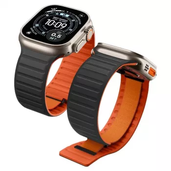 Spigen Athlex Air M zapestnica za Apple Watch 8/9/10/11/SE/Ultra (44/45/46/49 mm) – črno-oranžna