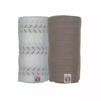 Lodger Swaddler Solid Matcha bombažna muslin povijalka, Birch/Buffalo, 110x110 cm, 2 kosa