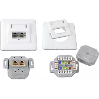 Wirewin DD-TRIO-K5E UP2 WS Cat5e oklopljena podometna podatkovna vtičnica, 2x RJ45, LSA, čisto bela