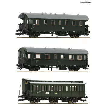 Roco 6200131 H0 DR komplet progovnega vlaka 2: 2x potniški vagon 2. razreda Bip in 1x kupe vagon 2. razreda B3