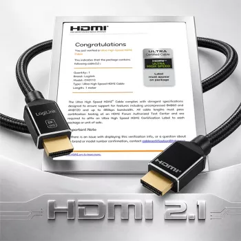 LogiLink kabel HDMI 8K/60 Hz 48 Gbps kovina najlon certificiran črn 1 m