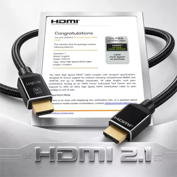 LogiLink kabel HDMI A/M na A/M 8K/60 Hz 48 Gbps kovina najlon certificiran črn 5 m