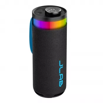 JLab Go Party prenosni Bluetooth zvočnik z izhodno močjo 20W, vodoodpornost IPX6, 15-urna baterija, vgrajen mikrofon, svetlobni načini, črn