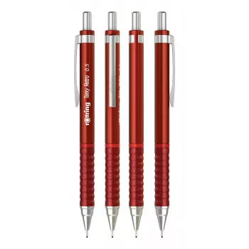 Rotring Tikky Retro mehanski svinčnik 0,5 mm rdeče kromirana puša gumijast oprijem 2202568