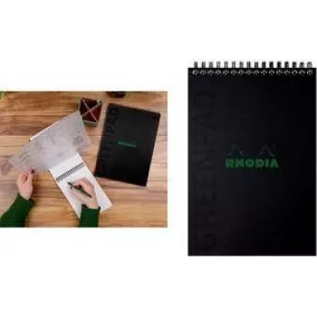 Rhodia GreenPad A5+ spiralni zvezek s karo vzorcem, črn, 160 x 210 mm, 90 g/m², 80 listov 119928C