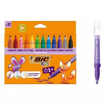 Flomastri BIC KIDS Comfort Jumbo, različne barve, paket 12 kosov, konica 1,4 mm, pralni 517250