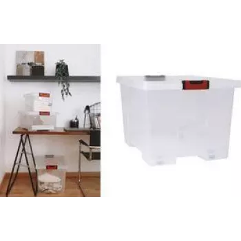 EDA CLiPSTOCK 75L škatla za shranjevanje s kolesi, pokrovom, mehkimi ročaji, črno-rdeča 010439