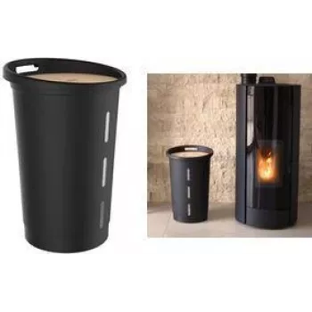 Shranjevalna škatla za pelete EDA, 38 litrov, črna plastika z lesenim pokrovom, kapaciteta 20 kg – 1 kos (010478 NO)