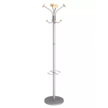 MAUL Stily stojalo za oblačila s stojalom za dežnike, srebrno, leseni kavlji, 8 kavljev, 1750 mm 9403270