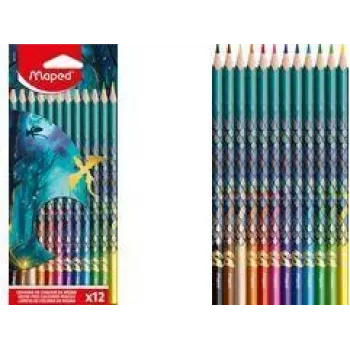 Maped DRAGON trikotni barvni svinčniki, 12 mešanih barv, lomljivo odporna mehka mina, kartonska škatla z motivom zmaja 862234