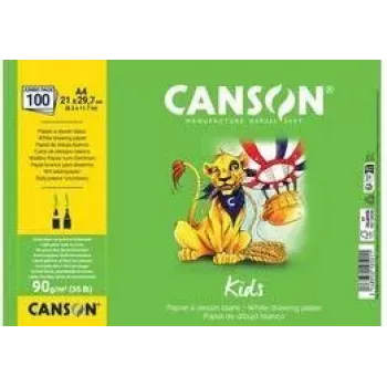 Canson Kids blok risalnega papirja A4 90g/m² bel rahlo zrnat 50 listov za svinčnik in barvni svinčnik C629012000
