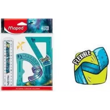 Maped Twist'n Flex Dragon geometrijski set, 3-delni, upogljiva plastika, nezlomljivo, 15 cm ravnilo, 180° kotomer, 45°/45°/90° geotrikotnik 981898