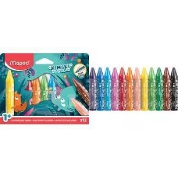 Maped Jungle Fever jumbo trikotne voščenke, 12 mešanih barv, živalski motivi, kartonska škatla, od 1 leta