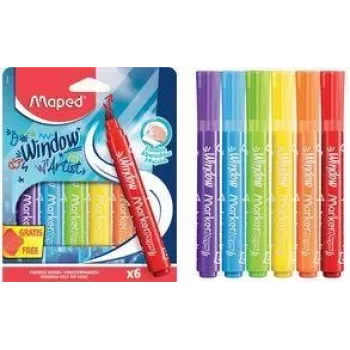 Maped MARKER'PEPS markerji za okna, 6 različnih barv, 2 mm okrogla konica, kartonska škatlica 844822