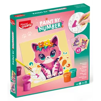 Maped Creativ set za slikanje po številkah Mačka & Zajec - 2 prednatisnjeni plošči, akrilne barve, čopič, od 7 let 907083