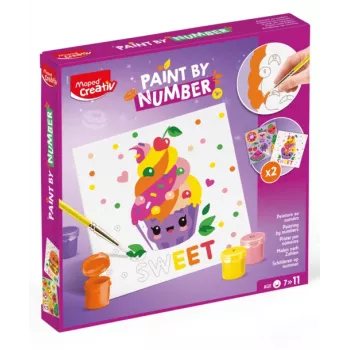 Maped Creativ set za slikanje po številkah Kawaii Food Sweet - 2 prednatisnjeni platni, 10 akrilnih barv, čopič, od 7 let 907088