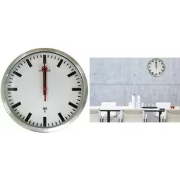 UNILUX STATION radijska stenska ura, 350 mm, srebrni železniški slog, črni kvadratni kazalci 400124567