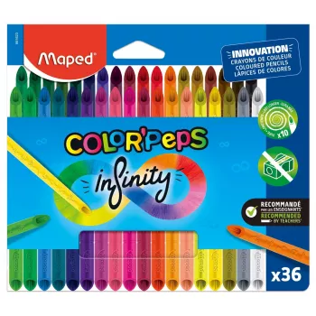 Maped COLOR'PEPS INFINITY trikotne barvice, 36 različnih barv, brez lesa, 100 % pigmentno jedro, 10x daljša obstojnost, ergonomska peresnica 861623