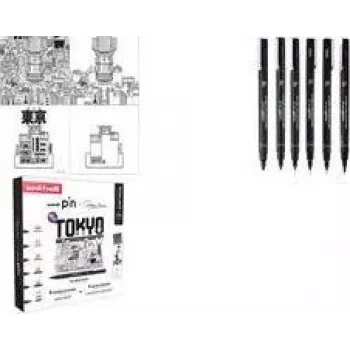 uni-ball fineliner PIN TOKYO, 6-delni kreativni set, vodoodporno pigmentno črnilo, kovinsko obdane konice (CF PIN/6 001)