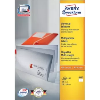 Avery 6135 bele papirnate nalepke s trajnim lepilom A4 210 x 148 mm 200 nalepk