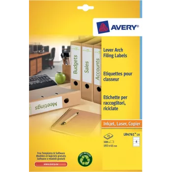 Avery LR4761-25 bele nalepke za mape 61 x 192 mm 100 nalepk (25 listov x 4)